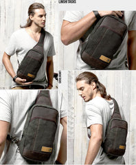 Green Canvas Sling Backpack Men's Sling Bag Coffee Chest Bag Canvas One shoulder Backpack For Men