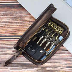 Vintage Embossed Brown Leather Men's Key Wallet Black Key Case Car Car Key Holder For Men - imessengerbags