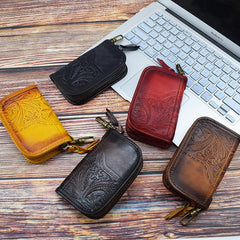 Vintage Embossed Brown Leather Men's Key Wallet Black Key Case Car Car Key Holder For Men - imessengerbags