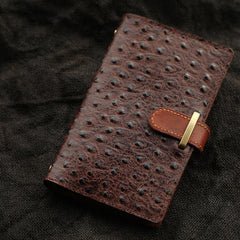 Creative Handmade Ostrich Pattern Leather A6 Travel Notepad Brown Notebook For Men