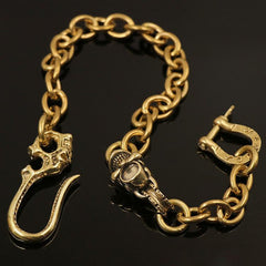 Badass Gold Mens Brass Skull Wallet Chain Pants Chain Skull Biker Wallet CHain For Men - imessengerbags