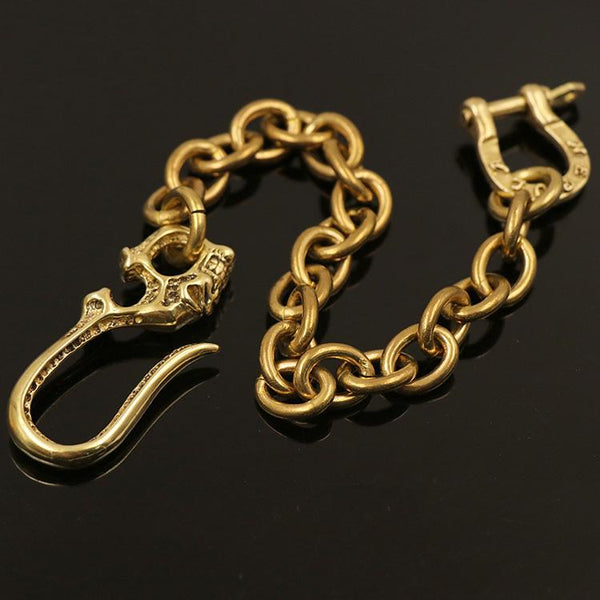 Badass Gold Mens Brass Skull Wallet Chain Pants Chain Skull Biker Wallet CHain For Men - imessengerbags