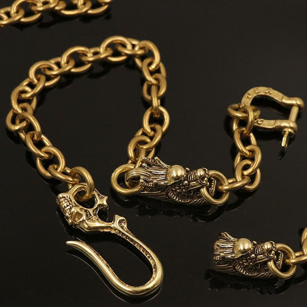 Badass Gold Mens Brass Wallet Chain Pants Chain Dragon Biker Wallet CHain For Men - imessengerbags