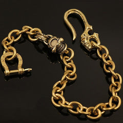Badass Gold Mens Brass Skull Wallet Chain Pants Chain Skull Biker Wallet CHain For Men - imessengerbags