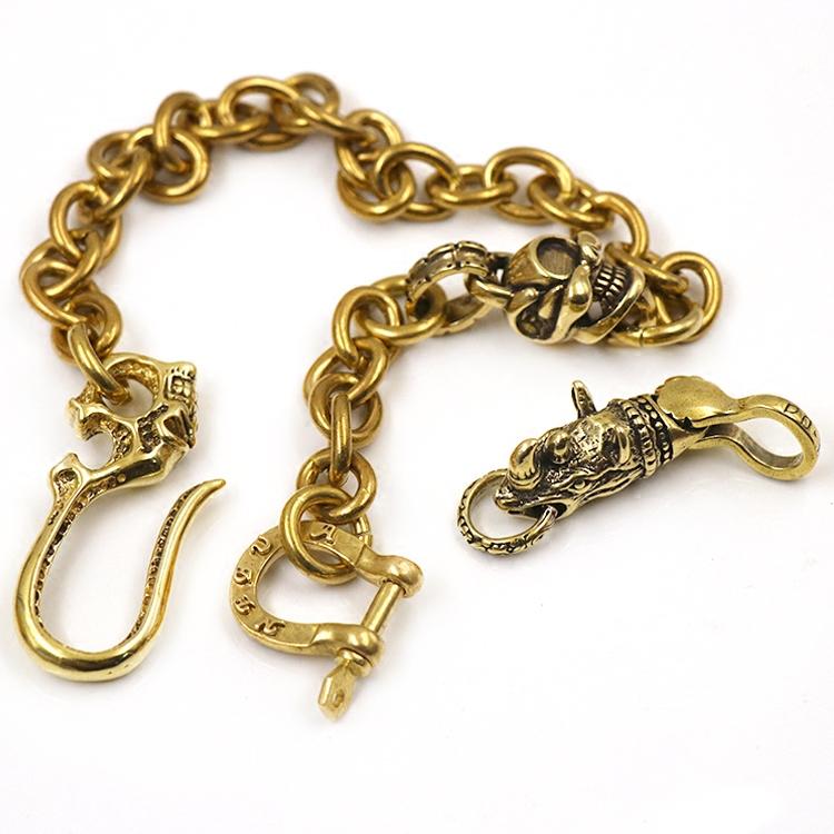 Badass Gold Double Long Skull Biker Wallet Chain Pants Chain wallet Ch