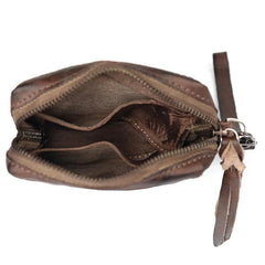 Vintage Leather Brown Men's Coin Wallet Black Wristlet Change Wallet Card Holder For Men - imessengerbags