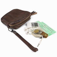 Vintage Leather Brown Men's Coin Wallet Black Wristlet Change Wallet Card Holder For Men - imessengerbags