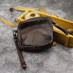 Vintage Leather Brown Men's Coin Wallet Black Wristlet Change Wallet Card Holder For Men - imessengerbags