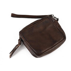 Vintage Leather Brown Men's Coin Wallet Black Wristlet Change Wallet Card Holder For Men - imessengerbags