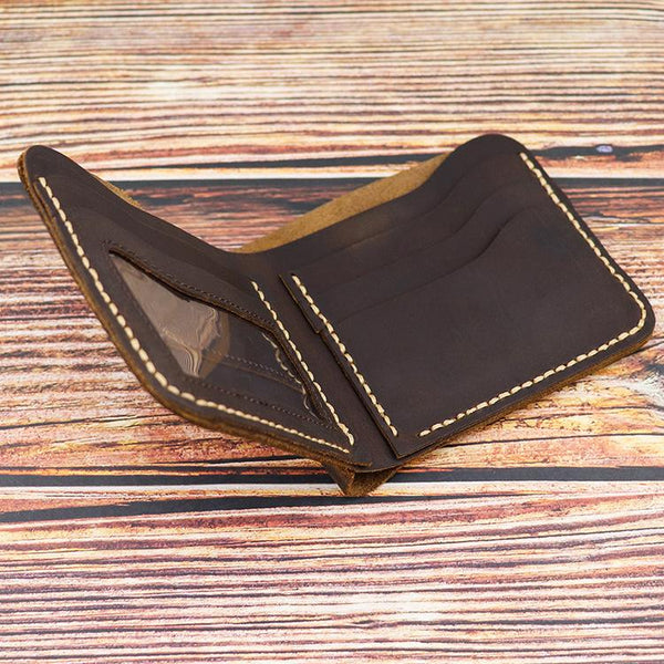 Vintage Dark Brown Leather Men's Small Wallet Bifold billfold Wallet For Men - imessengerbags