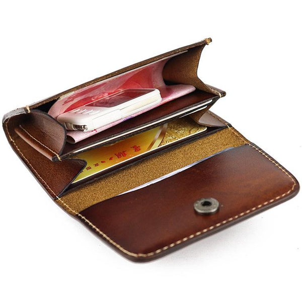 Vintage Brown Leather Men's Small Wallet Black billfold Card Wallet For Men - imessengerbags