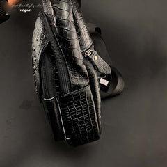 Badass Black Leather Men's Sling Bag Chest Bag One shoulder Backpack Sling Bag For Men - imessengerbags