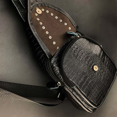 Badass Black Leather Men's Sling Bag Chest Bag One shoulder Backpack Sling Bag For Men - imessengerbags