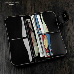 Badass Black Leather Men's Long Biker Chain Wallet Long Wallet Chain For Men - imessengerbags