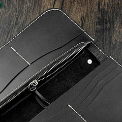 Badass Black Leather Men's Long Biker Chain Wallet Long Wallet Chain For Men