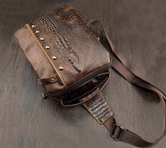 Badass Brown Leather Men's Sling Bag Chest Bag One shoulder Backpack Sling Bag For Men - imessengerbags