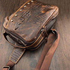 Badass Brown Leather Men's Sling Bag Chest Bag One shoulder Backpack Sling Bag For Men - imessengerbags