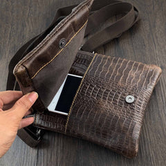 BADASS BROWN LEATHER MENS SMALL VERTICAL SHOULDER BAG SIDE BAG COURIER BAG MESSENGER BAG FOR MEN - imessengerbags