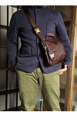 DISTRESSED BROWN LEATHER MEN'S Side Bag Black MESSENGER BAG Small Postman bag FOR MEN