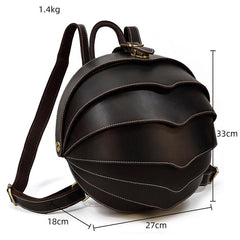 Dark Coffee Beetle Style Leather Men's Unique Backpack Hemisphere Travel Backpack College Backpack For Men