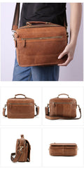 Small Brown Leather Briefcase Messenger Bag Work Vintage Handbag Shoulder Bag For Men