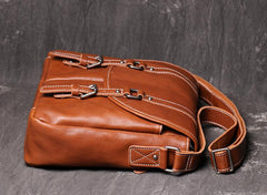 Dark Coffee Cool Leather 12 inches Small Satchel Messenger Bag Side Bag Brown Courier Bag For Men