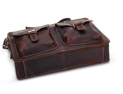 Red Brown Leather 14 inches Briefcase Messenger Bag Vintage Handbag Work Bag For Men