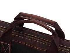Red Brown Leather 14 inches Briefcase Messenger Bag Vintage Handbag Work Bag For Men