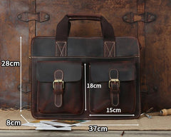 Red Brown Leather 14 inches Briefcase Messenger Bag Vintage Handbag Work Bag For Men