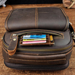 Tan Cool Leather Men Small Side Bag Messenger Bag Belt Pouch Waist Bag for Men