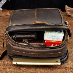 Tan Cool Leather Men Small Side Bag Messenger Bag Belt Pouch Waist Bag for Men