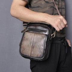 Tan Cool Leather Men Small Side Bag Messenger Bag Belt Pouch Waist Bag for Men