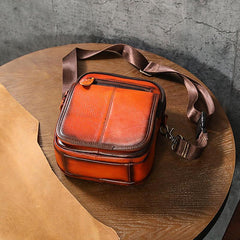 Tan Cool Leather Men Small Side Bag Messenger Bag Belt Pouch Waist Bag for Men