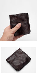 Dark Brown Handmade Leather Mens Bifold Small Wallet Brown billfold Wallet Card Wallet For Men - imessengerbags