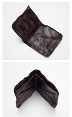 Dark Brown Handmade Leather Mens Bifold Small Wallet Brown billfold Wallet Card Wallet For Men - imessengerbags