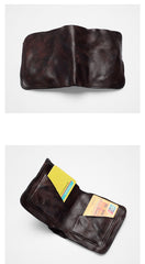 Dark Brown Handmade Leather Mens Bifold Small Wallet Brown billfold Wallet Card Wallet For Men - imessengerbags
