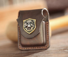 Dark Brown Handmade Leather Mens Armor Zippo Lighter Cases With Belt Loop Zippo Armor Lighter Holders For Men