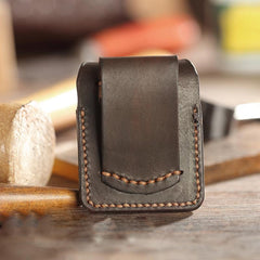 Dark Brown Handmade Leather Mens Armor Zippo Lighter Cases With Belt Loop Zippo Armor Lighter Holders For Men