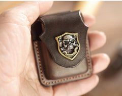 Dark Brown Handmade Leather Mens Armor Zippo Lighter Cases With Belt Loop Zippo Armor Lighter Holders For Men