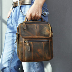 Dark Brown LEATHER MENS Vertical SHOULDER BAG SIDE BAG COURIER BAG MESSENGER BAG FOR MEN