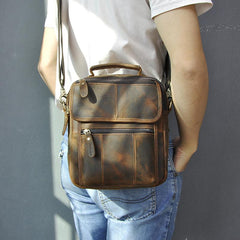 Dark Brown LEATHER MENS Vertical SHOULDER BAG SIDE BAG COURIER BAG MESSENGER BAG FOR MEN