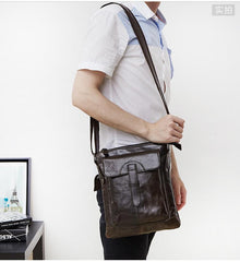 Dark Coffee LEATHER MENS Ipad Vertical SIDE BAG COURIER BAG Small Vertical MESSENGER BAG FOR MEN