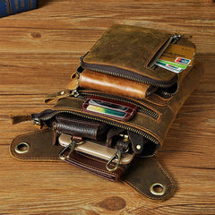 Dark Brown LEATHER MEN'S Belt Pouch Mini Side bag Vertical Phone Bag MESSENGER BAG Belt Bag FOR MEN