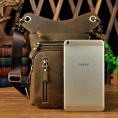 Dark Brown LEATHER MEN'S Belt Pouch Mini Side bag Vertical Phone Bag MESSENGER BAG Belt Bag FOR MEN