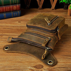 Dark Brown LEATHER MEN'S Belt Pouch Mini Side bag Vertical Phone Bag MESSENGER BAG Belt Bag FOR MEN