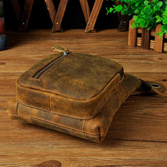 Dark Brown LEATHER MEN'S Belt Pouch Mini Side bag Vertical Phone Bag MESSENGER BAG Belt Bag FOR MEN