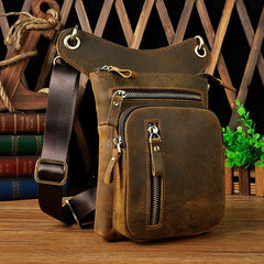 Dark Brown LEATHER MEN'S Belt Pouch Mini Side bag Vertical Phone Bag MESSENGER BAG Belt Bag FOR MEN