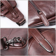 Top Brown Leather Men's Sling Bag Sling Pack Chest Bag One Shoulder Backpack For Men - imessengerbags