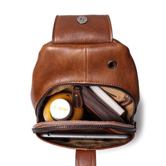 Top Brown Leather Men's Sling Bag Sling Pack Chest Bag One Shoulder Backpack For Men - imessengerbags
