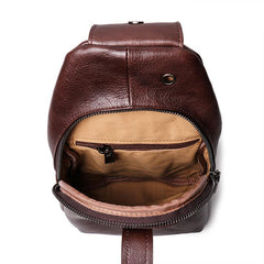 Top Brown Leather Men's Sling Bag Sling Pack Chest Bag One Shoulder Backpack For Men - imessengerbags